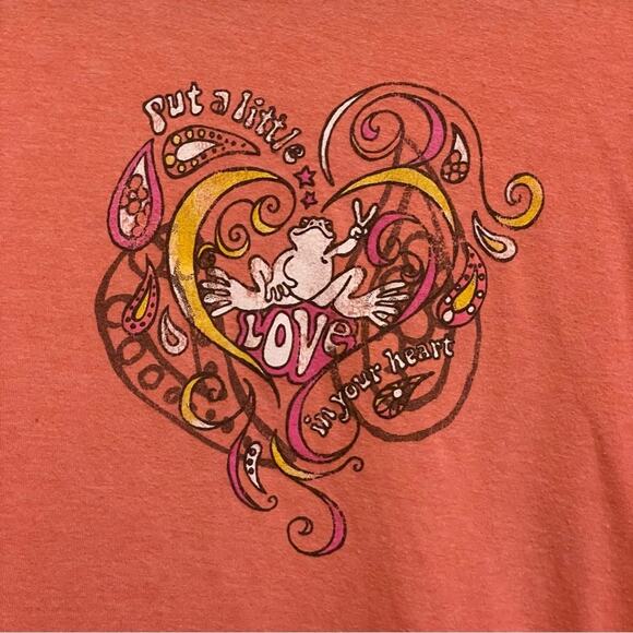 PeaceFrog XS short sleeve graphic tee Frog heart 1970s vibes Barbie barbiecore - Picture 3 of 7